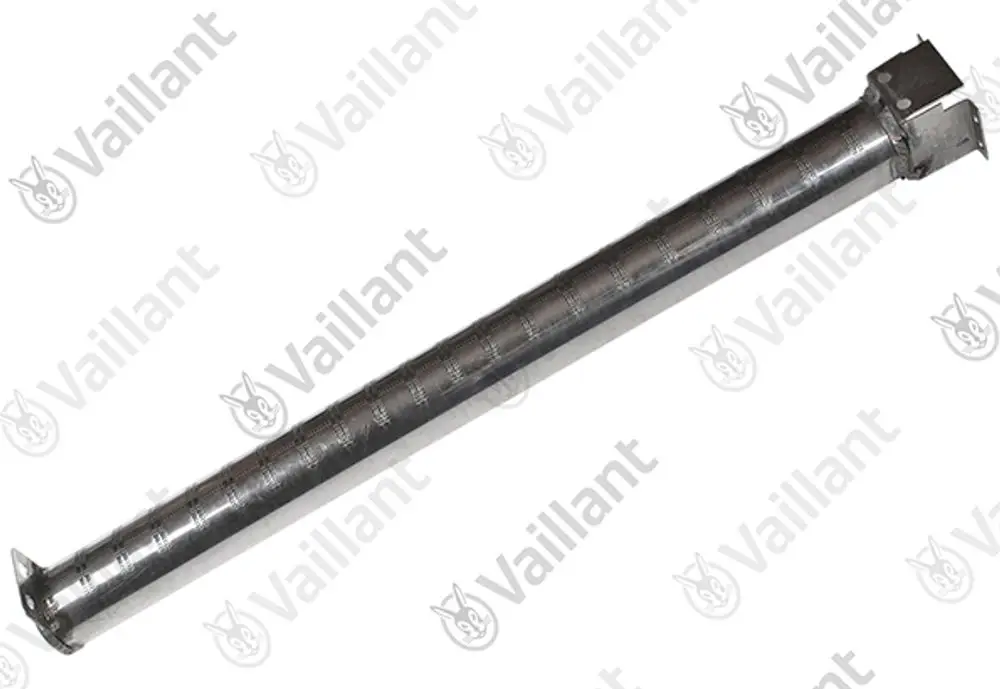 Langer, zylindrischer Brenner aus Metall mit genoppter Oberfläche, gefertigt von Vaillant, für Heizsysteme oder ähnliche Anwendungen.